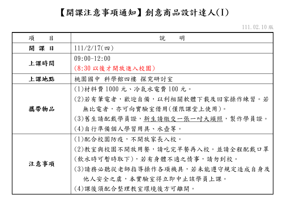 創意商品設計達人開課通知