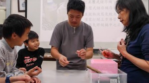 ▲液態氮會脆化物質，橡皮筋被學員撕成兩半。